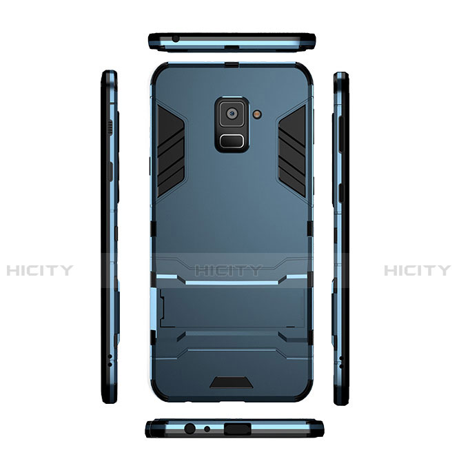 Carcasa Bumper Silicona y Plastico Mate con Soporte para Samsung Galaxy A8 (2018) A530F Cian