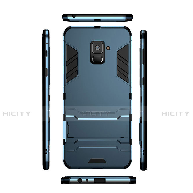 Carcasa Bumper Silicona y Plastico Mate con Soporte para Samsung Galaxy A8 (2018) Duos A530F Cian