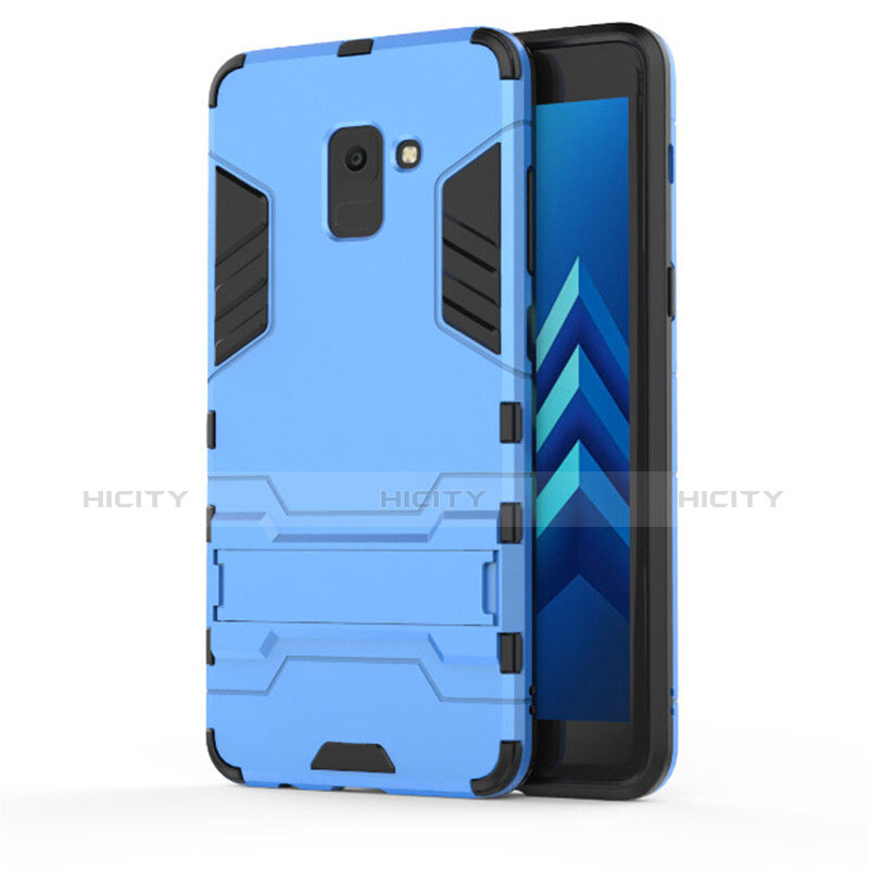 Carcasa Bumper Silicona y Plastico Mate con Soporte para Samsung Galaxy A8+ A8 Plus (2018) A730F Azul