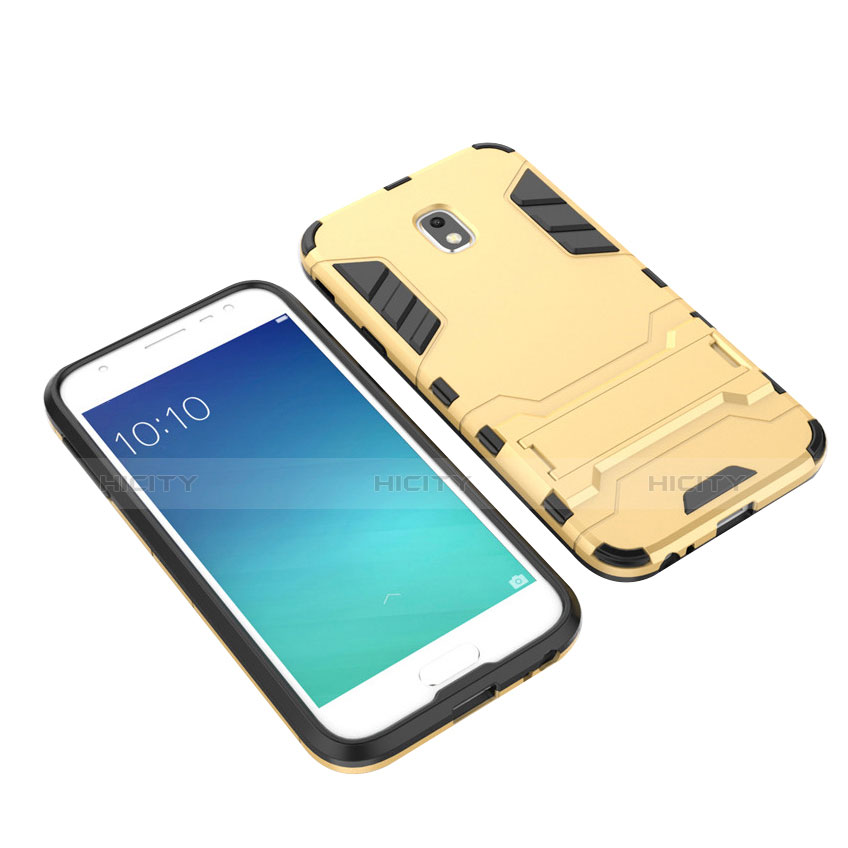 Carcasa Bumper Silicona y Plastico Mate con Soporte para Samsung Galaxy Amp Prime 3 Oro