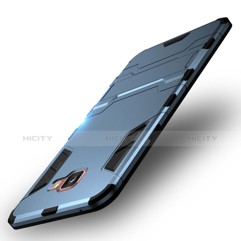 Carcasa Bumper Silicona y Plastico Mate con Soporte para Samsung Galaxy C5 SM-C5000 Azul