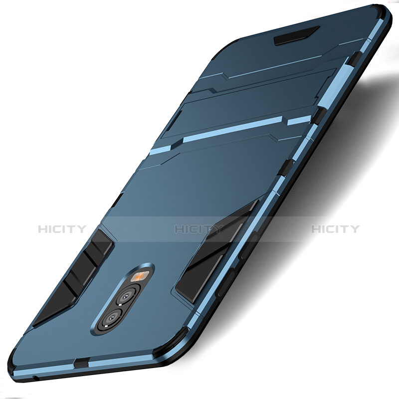 Carcasa Bumper Silicona y Plastico Mate con Soporte para Samsung Galaxy C7 (2017) Cian