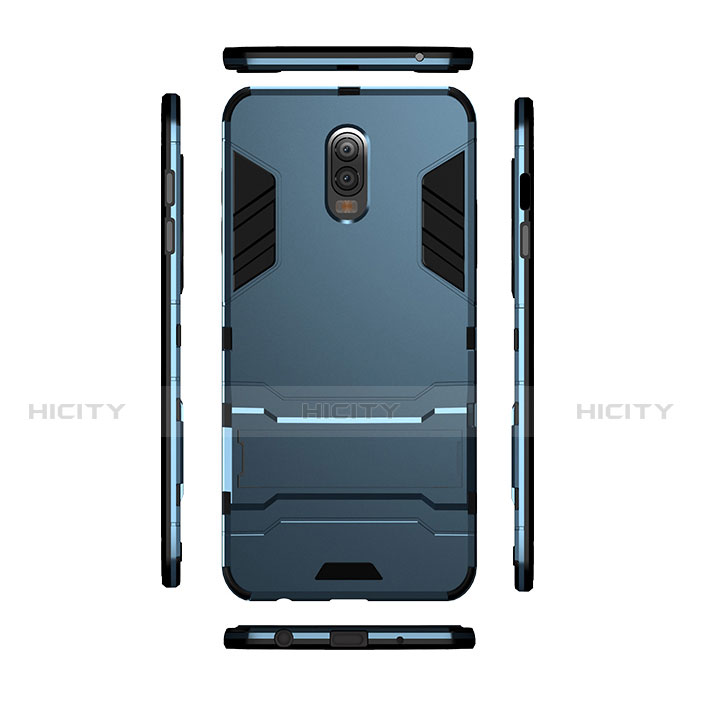 Carcasa Bumper Silicona y Plastico Mate con Soporte para Samsung Galaxy C7 (2017) Cian