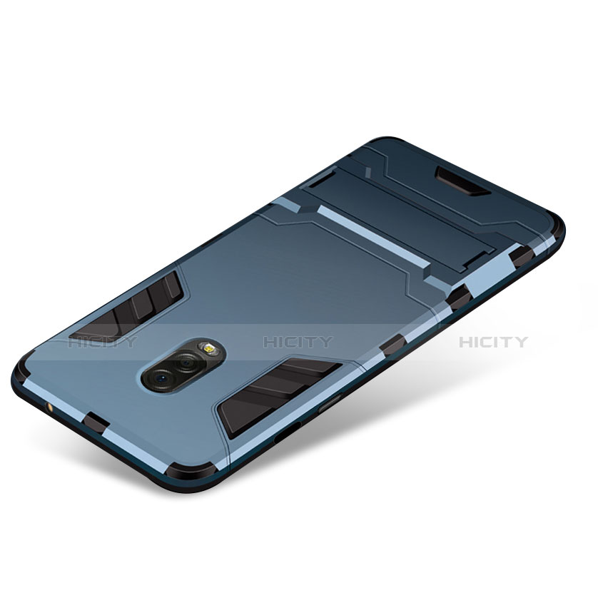 Carcasa Bumper Silicona y Plastico Mate con Soporte para Samsung Galaxy C8 C710F Cian