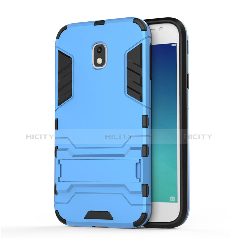 Carcasa Bumper Silicona y Plastico Mate con Soporte para Samsung Galaxy J3 (2017) J330F DS Azul