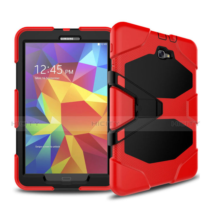 Carcasa Bumper Silicona y Plastico Mate con Soporte para Samsung Galaxy Tab A6 10.1 SM-T580 SM-T585 Rojo