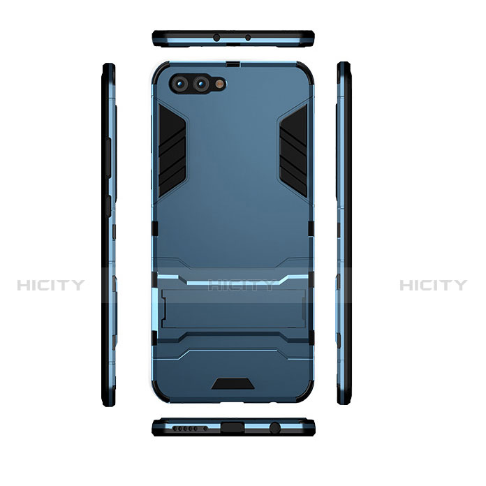 Carcasa Bumper Silicona y Plastico Mate con Soporte R01 para Huawei Honor V10 Azul