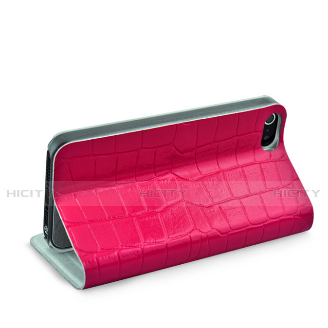 Carcasa de Cuero Cartera con Soporte Cocodrilo para Apple iPhone 5S Rosa Roja