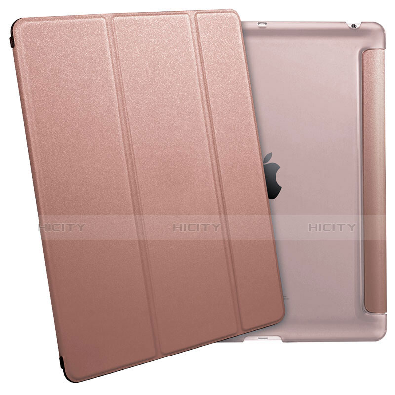 Carcasa de Cuero Cartera con Soporte L01 para Apple iPad 3 Oro Rosa