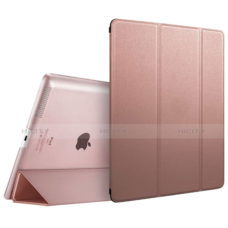 Carcasa de Cuero Cartera con Soporte L01 para Apple iPad 3 Oro Rosa