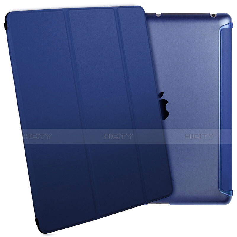 Carcasa de Cuero Cartera con Soporte L01 para Apple iPad 4 Azul