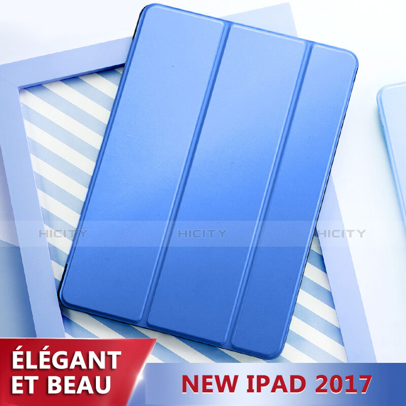 Carcasa de Cuero Cartera con Soporte L01 para Apple New iPad 9.7 (2017) Azul