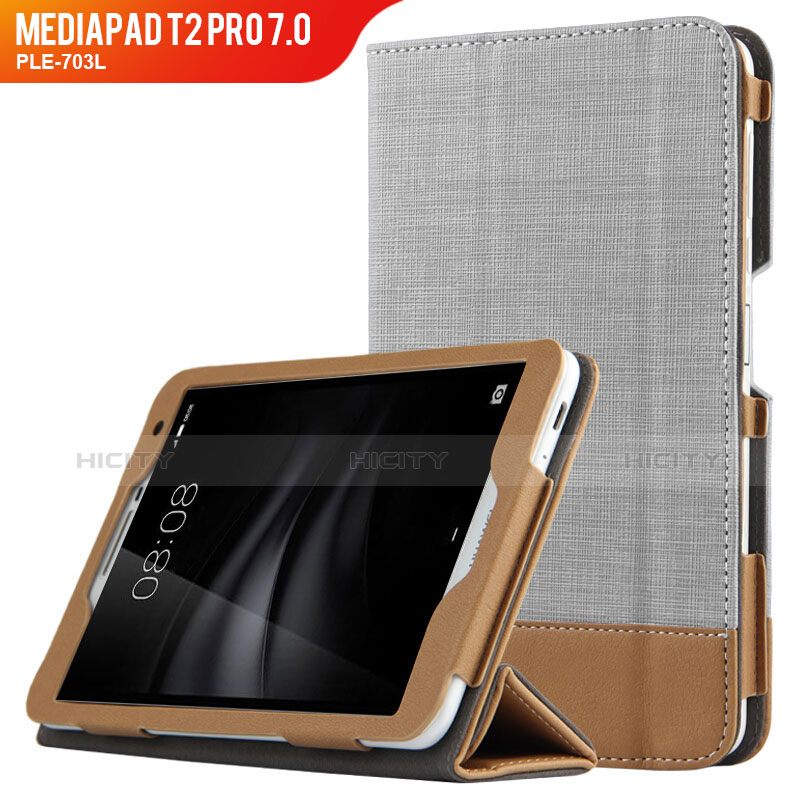 Carcasa de Cuero Cartera con Soporte L01 para Huawei MediaPad T2 Pro 7.0 PLE-703L Gris