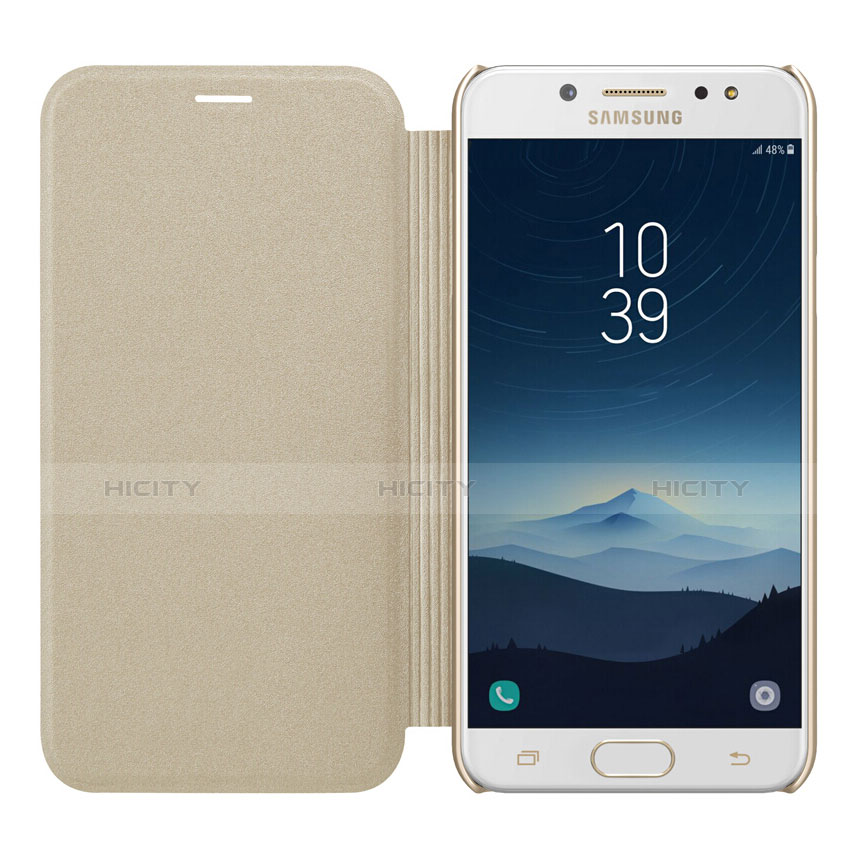 Carcasa de Cuero Cartera con Soporte L01 para Samsung Galaxy C7 (2017) Oro