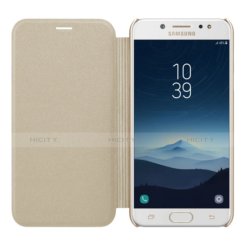 Carcasa de Cuero Cartera con Soporte L01 para Samsung Galaxy C8 C710F Oro