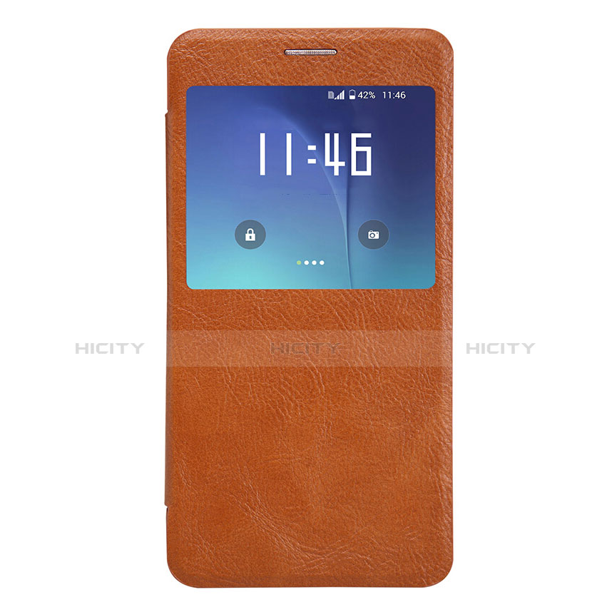 Carcasa de Cuero Cartera con Soporte L01 para Samsung Galaxy Note 5 N9200 N920 N920F Marron