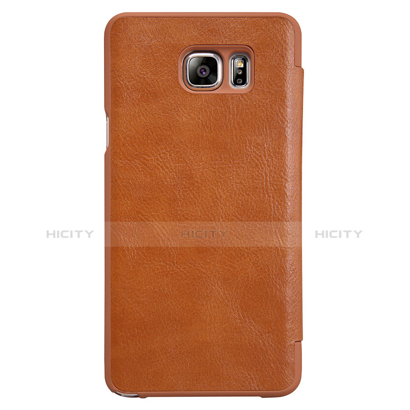 Carcasa de Cuero Cartera con Soporte L01 para Samsung Galaxy Note 5 N9200 N920 N920F Marron