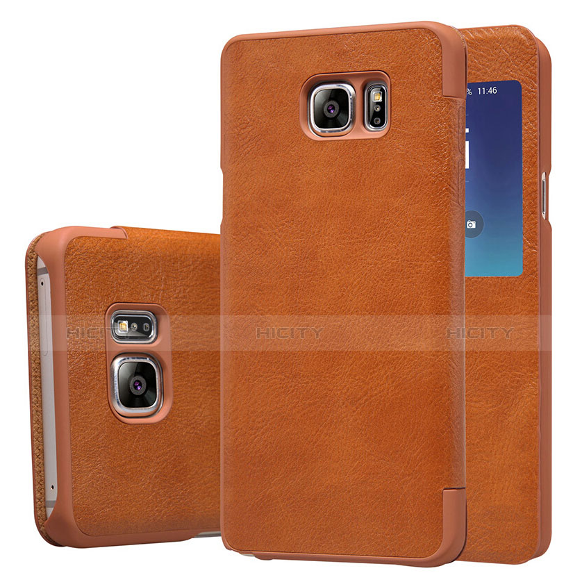 Carcasa de Cuero Cartera con Soporte L01 para Samsung Galaxy Note 5 N9200 N920 N920F Marron