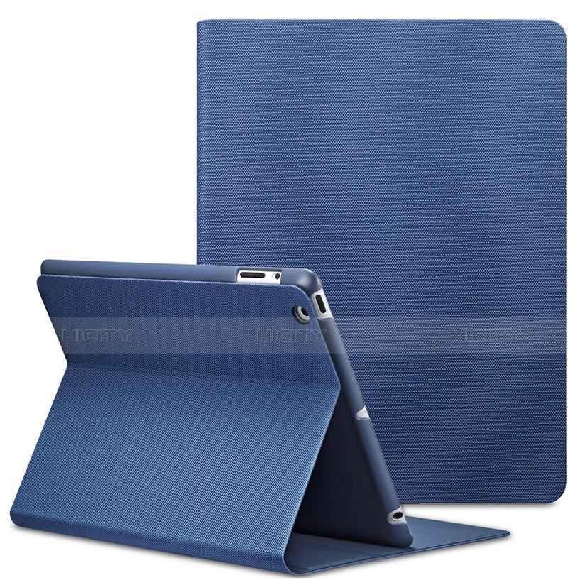 Carcasa de Cuero Cartera con Soporte L02 para Apple iPad 2 Azul