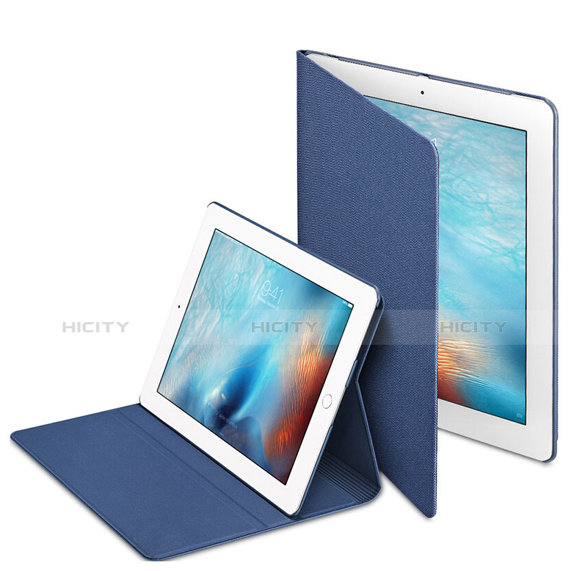 Carcasa de Cuero Cartera con Soporte L02 para Apple iPad 4 Azul