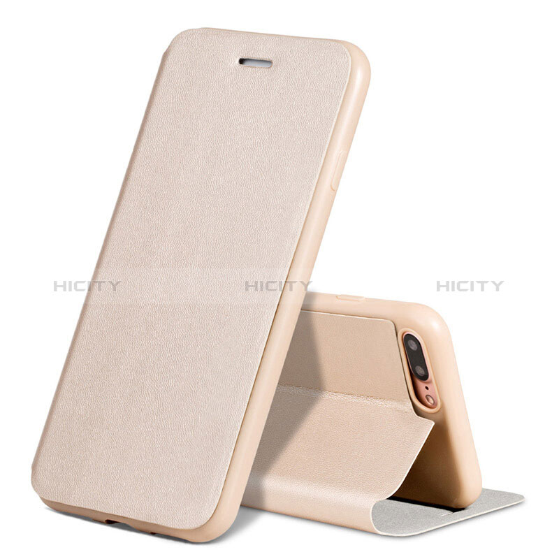 Carcasa de Cuero Cartera con Soporte L02 para Apple iPhone 8 Plus Oro