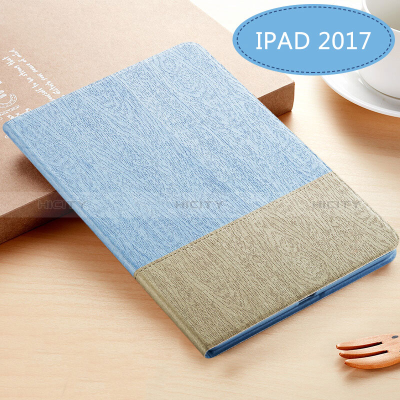 Carcasa de Cuero Cartera con Soporte L02 para Apple New iPad 9.7 (2018) Azul Cielo