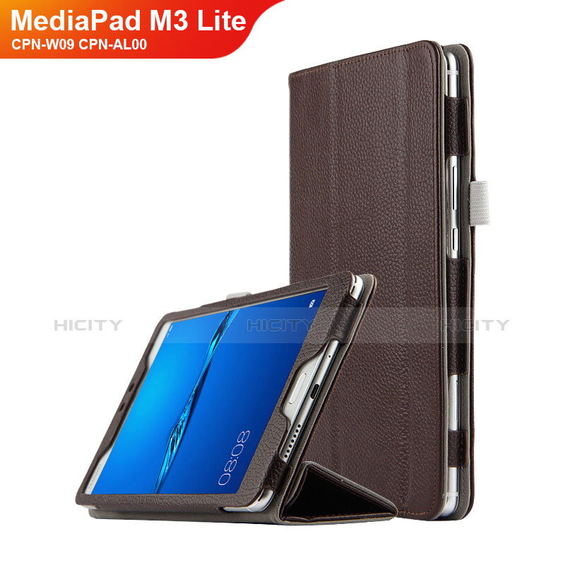Carcasa de Cuero Cartera con Soporte L02 para Huawei MediaPad M3 Lite 8.0 CPN-W09 CPN-AL00 Marron