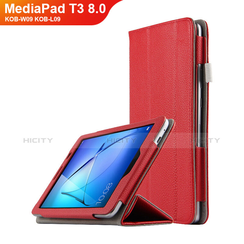 Carcasa de Cuero Cartera con Soporte L02 para Huawei MediaPad T3 8.0 KOB-W09 KOB-L09 Rojo
