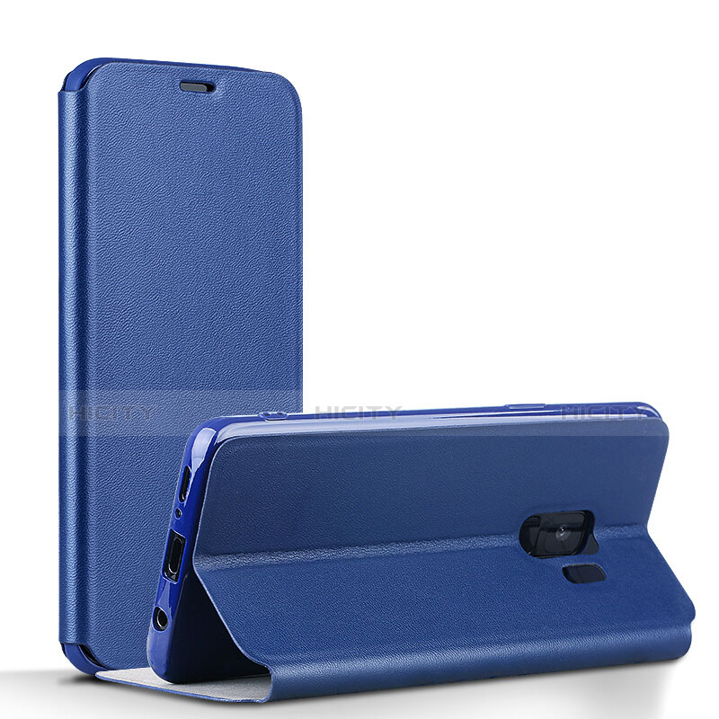 Carcasa de Cuero Cartera con Soporte L02 para Samsung Galaxy S9 Azul