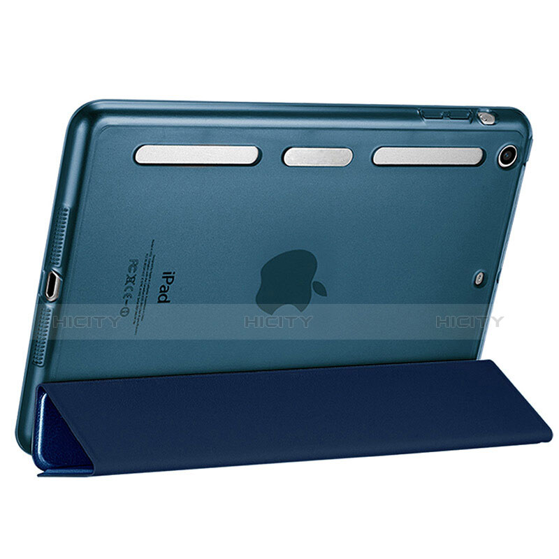 Carcasa de Cuero Cartera con Soporte L05 para Apple iPad Mini 3 Azul