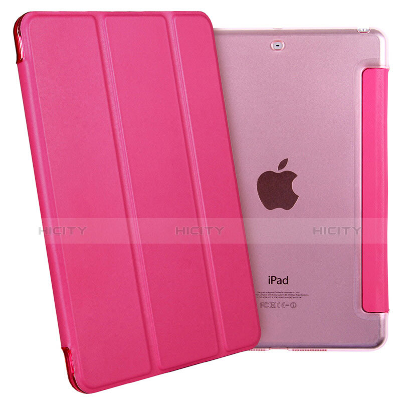 Carcasa de Cuero Cartera con Soporte L06 para Apple iPad Mini 2 Rosa Roja