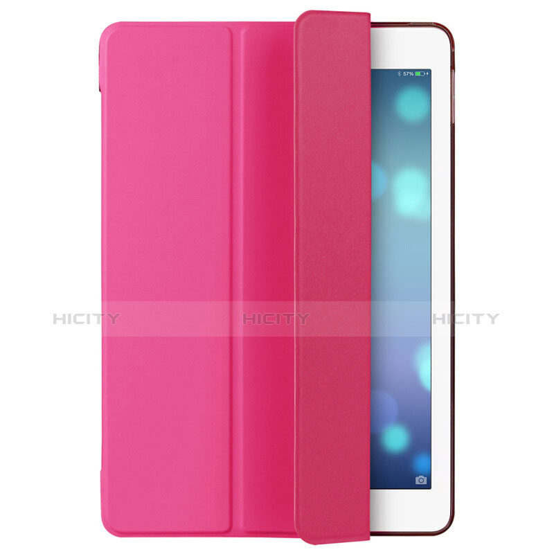 Carcasa de Cuero Cartera con Soporte L06 para Apple iPad Mini 2 Rosa Roja