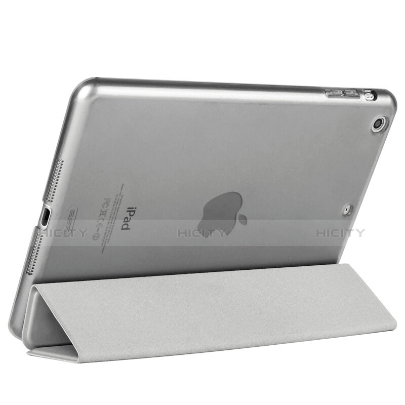 Carcasa de Cuero Cartera con Soporte L06 para Apple iPad Mini 3 Plata