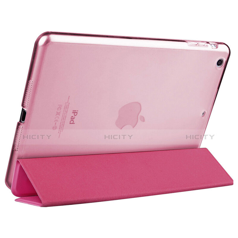 Carcasa de Cuero Cartera con Soporte L06 para Apple iPad Mini 3 Rosa Roja