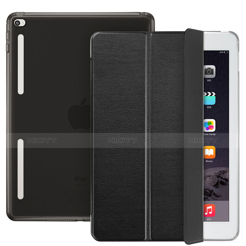 Carcasa de Cuero Cartera con Soporte L06 para Apple iPad Mini 4 Negro