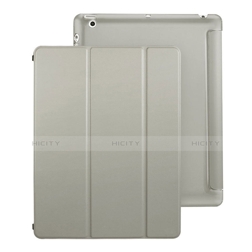 Carcasa de Cuero Cartera con Soporte para Apple iPad 2 Gris