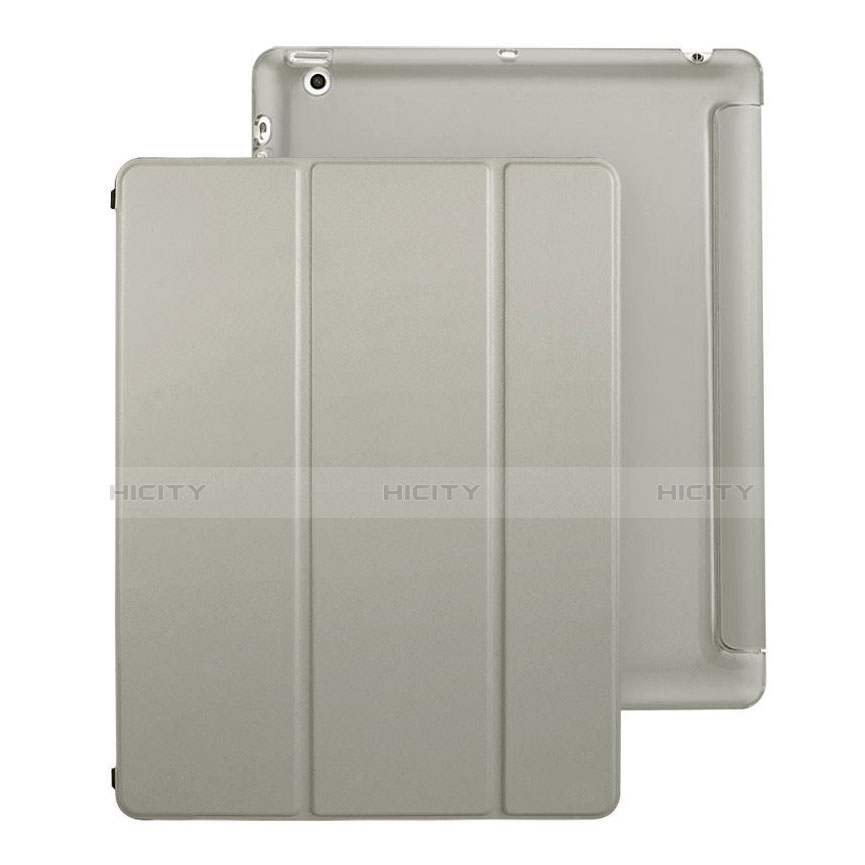 Carcasa de Cuero Cartera con Soporte para Apple iPad 3 Gris