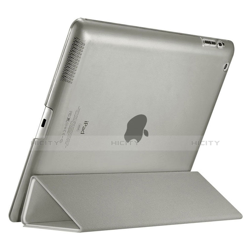 Carcasa de Cuero Cartera con Soporte para Apple iPad 3 Gris