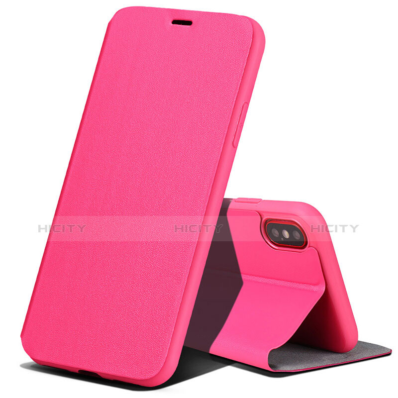 Carcasa de Cuero Cartera con Soporte para Apple iPhone Xs Rosa Roja
