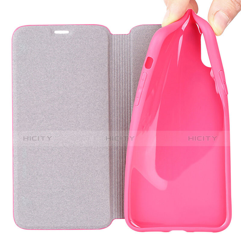 Carcasa de Cuero Cartera con Soporte para Apple iPhone Xs Rosa Roja