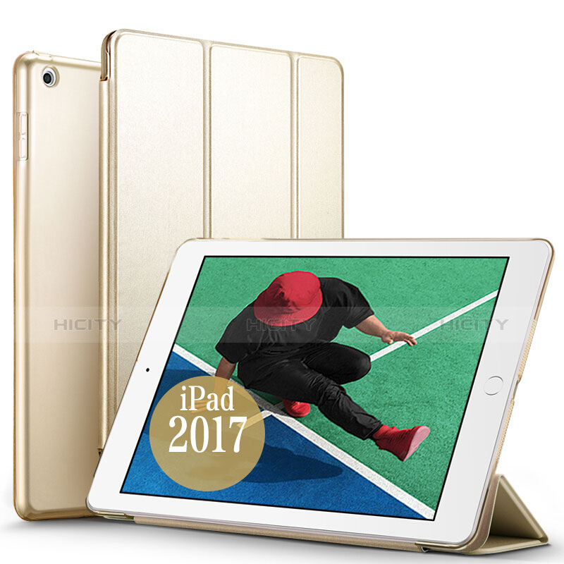 Carcasa de Cuero Cartera con Soporte para Apple New iPad 9.7 (2017) Oro