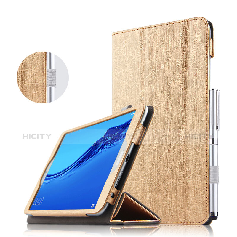 Carcasa de Cuero Cartera con Soporte para Huawei Honor WaterPlay 10.1 HDN-W09 Oro