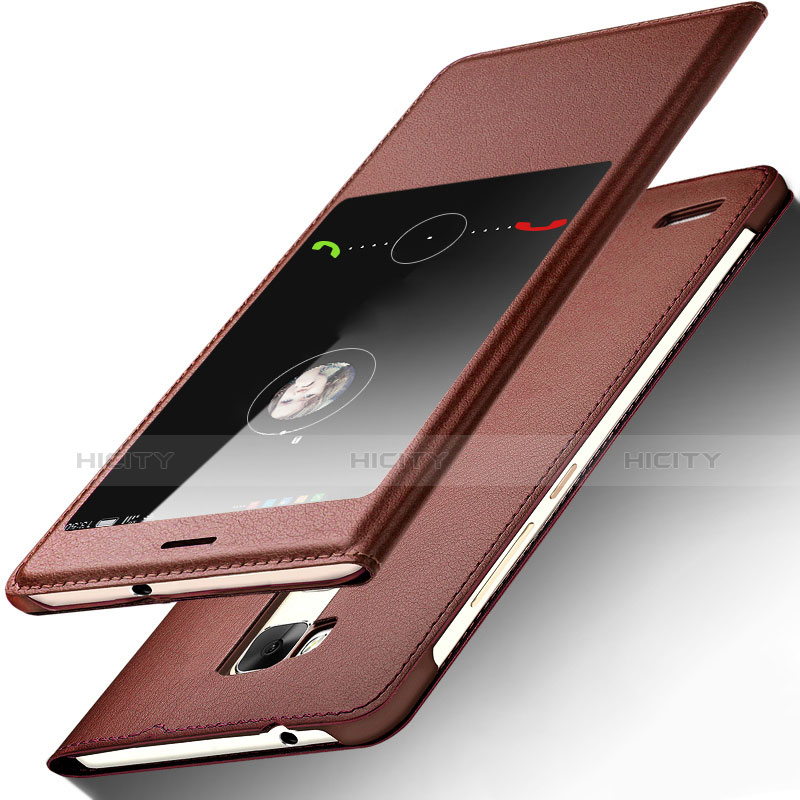 Carcasa de Cuero Cartera con Soporte para Huawei Mate 7 Marron