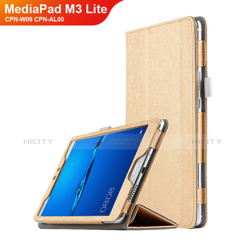 Carcasa de Cuero Cartera con Soporte para Huawei MediaPad M3 Lite 8.0 CPN-W09 CPN-AL00 Oro