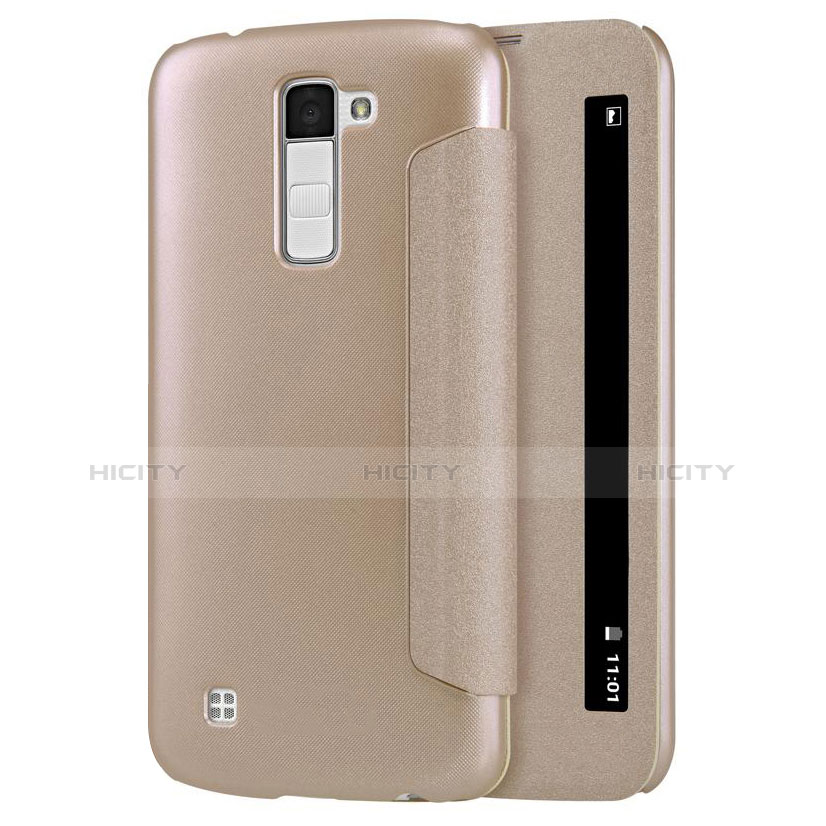 Carcasa de Cuero Cartera con Soporte para LG K10 Oro