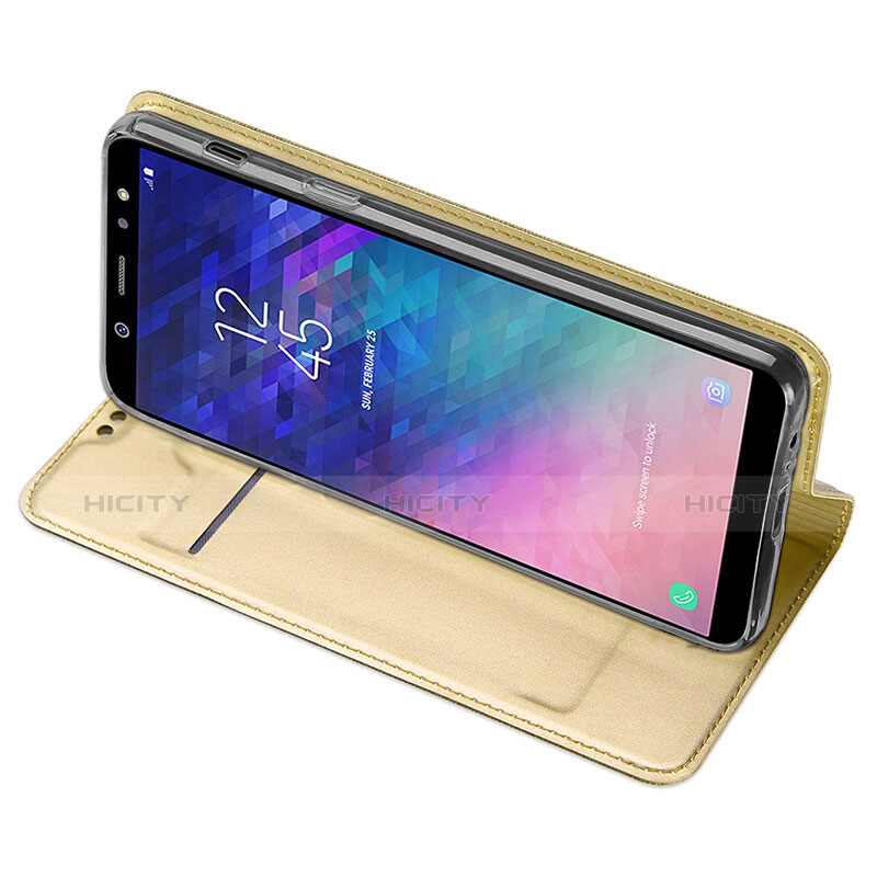 Carcasa de Cuero Cartera con Soporte para Samsung Galaxy A6 Plus Oro