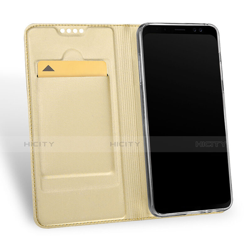 Carcasa de Cuero Cartera con Soporte para Samsung Galaxy A8 (2018) A530F Oro