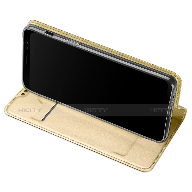 Carcasa de Cuero Cartera con Soporte para Samsung Galaxy A8+ A8 Plus (2018) Duos A730F Oro