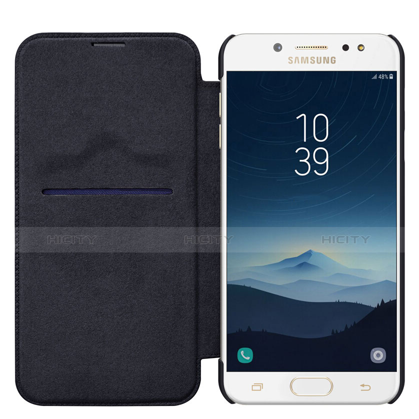 Carcasa de Cuero Cartera con Soporte para Samsung Galaxy C7 (2017) Negro
