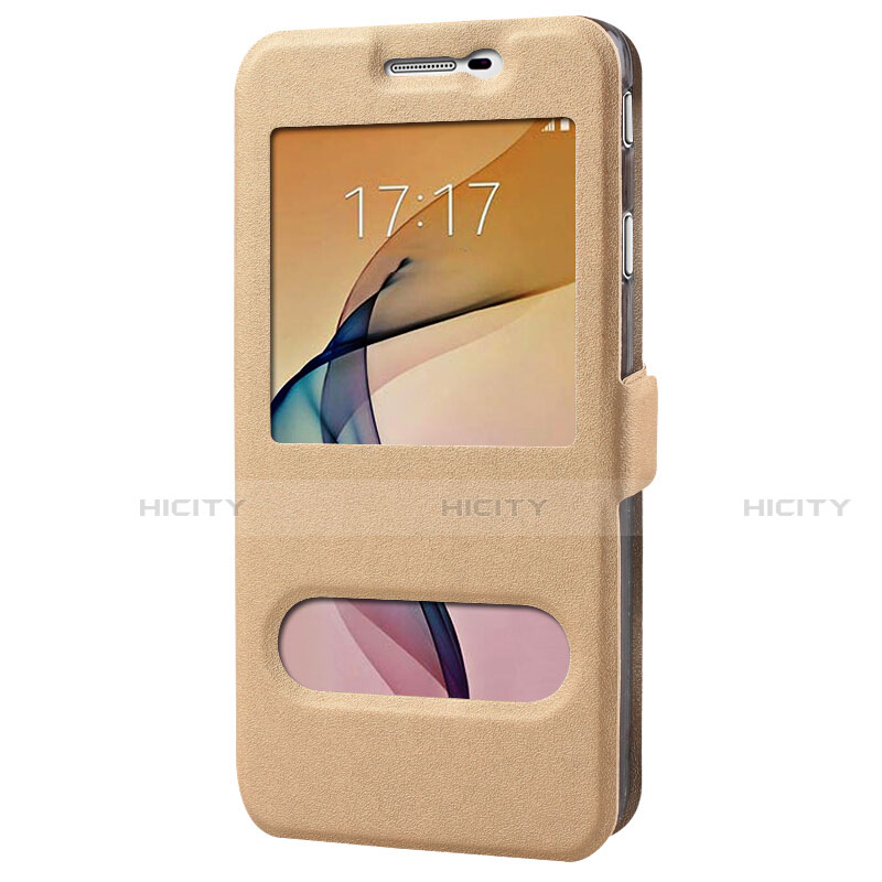 Carcasa de Cuero Cartera con Soporte para Samsung Galaxy J7 Prime Oro